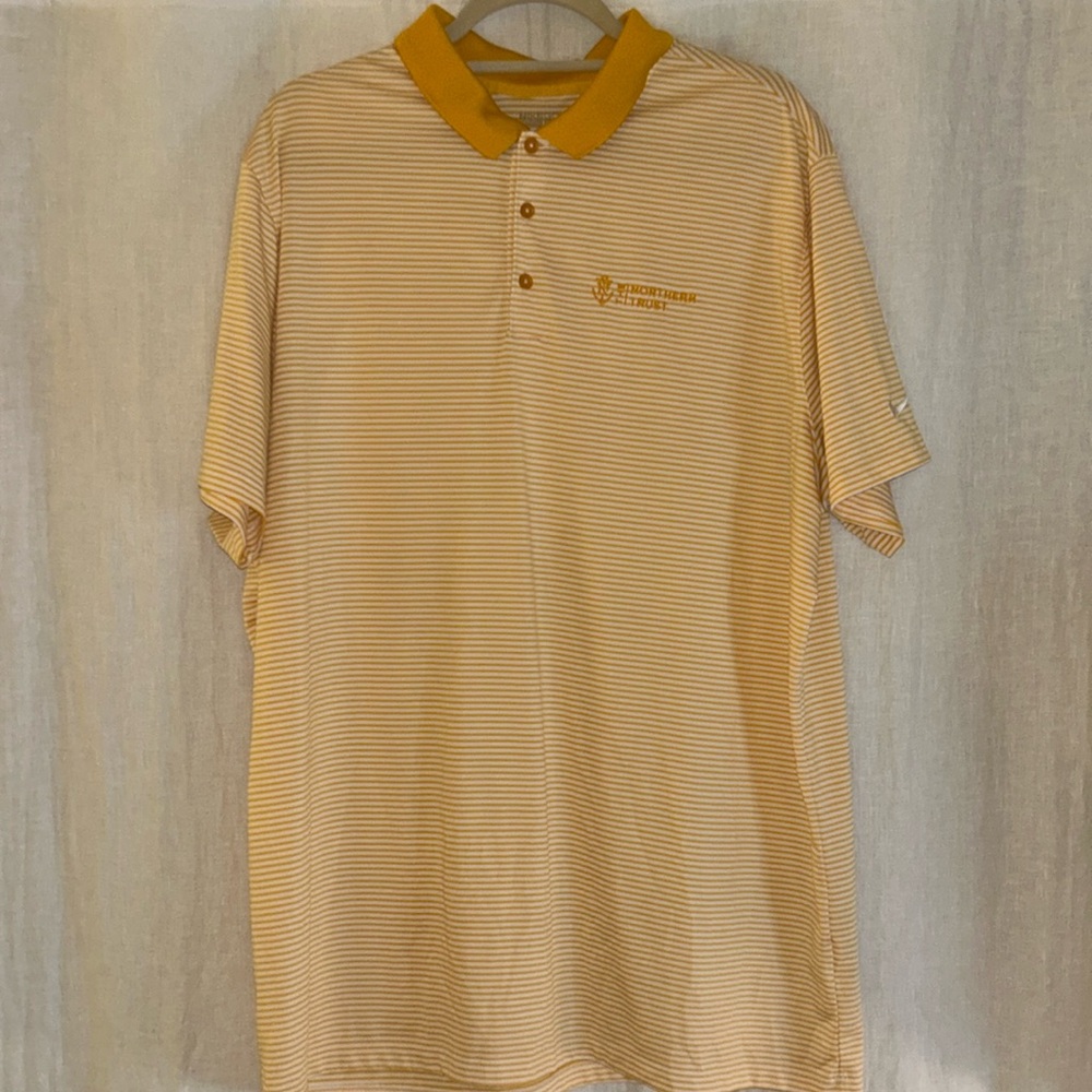Nike Golf Dri Fit Standard Fit Northern Trust Yellow / White Striped Polo Mens